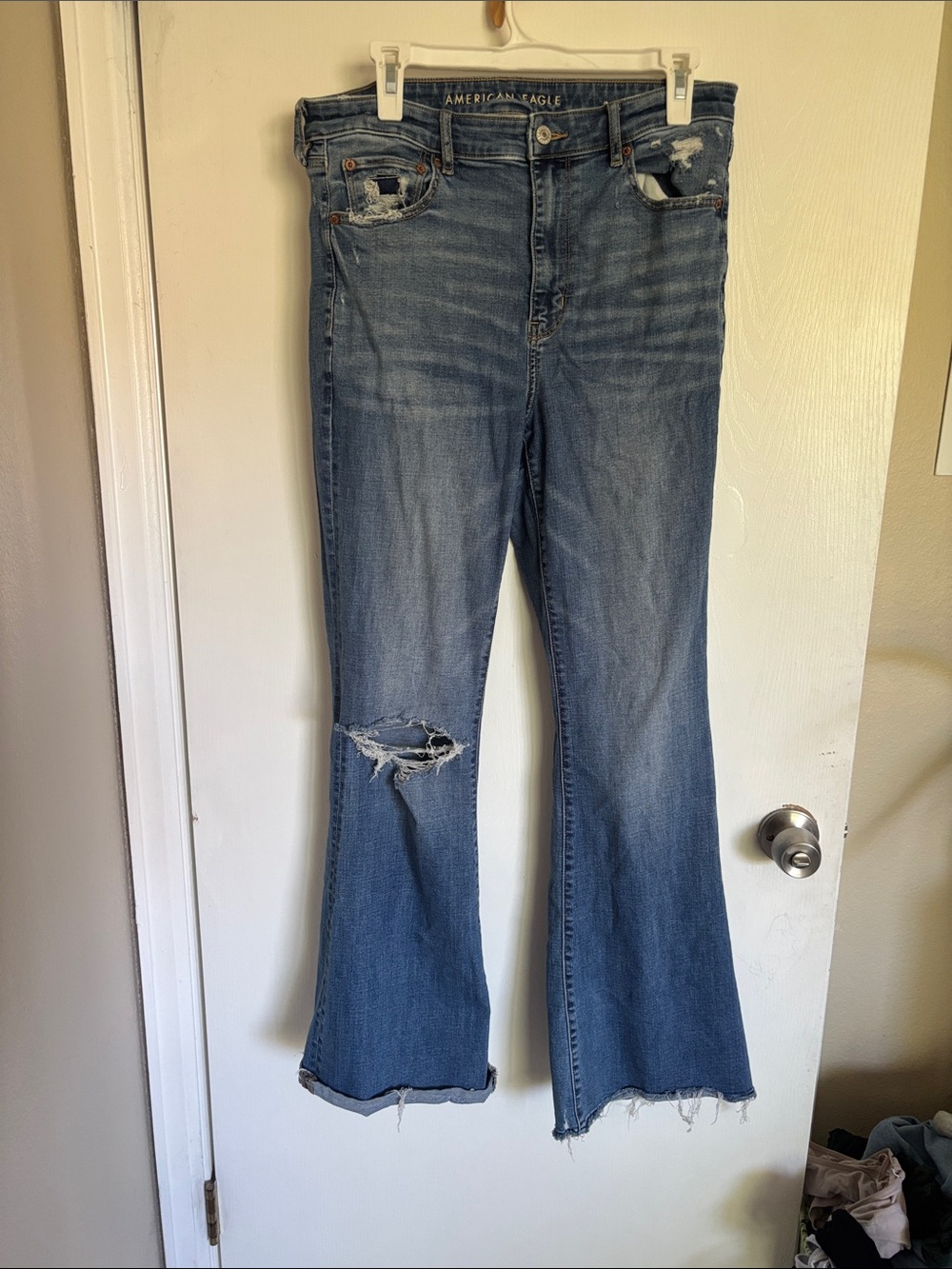 American Eagle Outfitters Medium Blue Distressed Flare Jeans